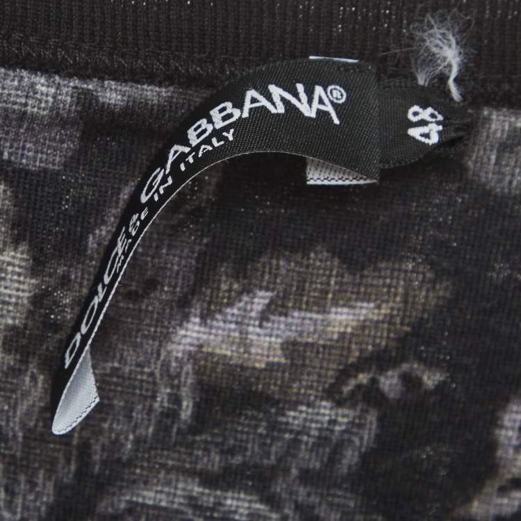 Pre Owned Dolce & Gabbana Black Printed Jersey Longline T-Shirt M
