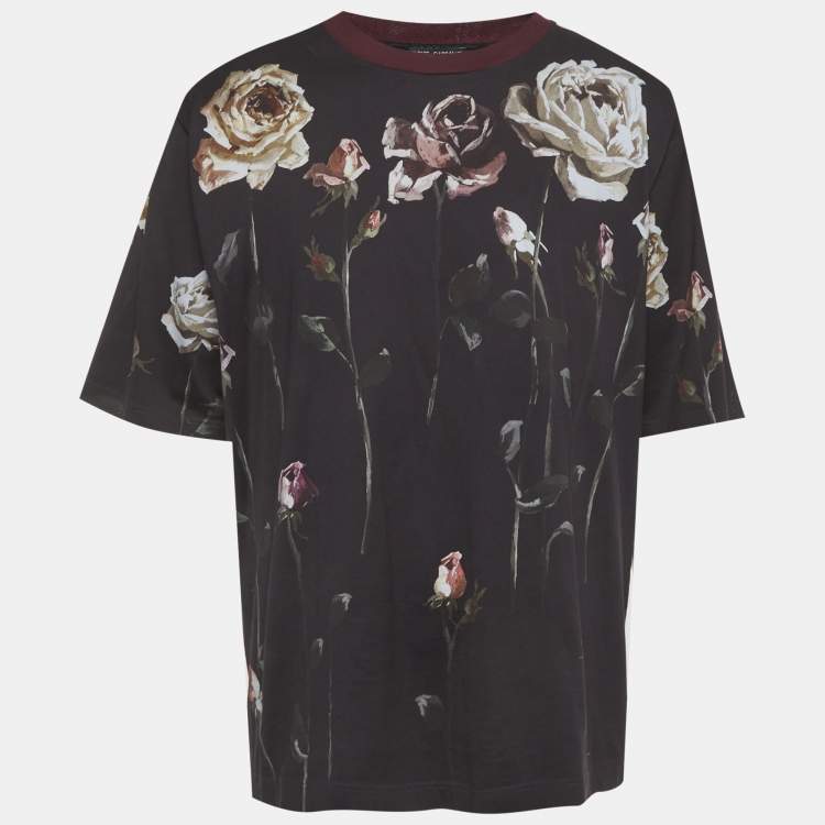 Pre Owned Dolce & Gabbana Blue Floral Print Jersey T-Shirt L