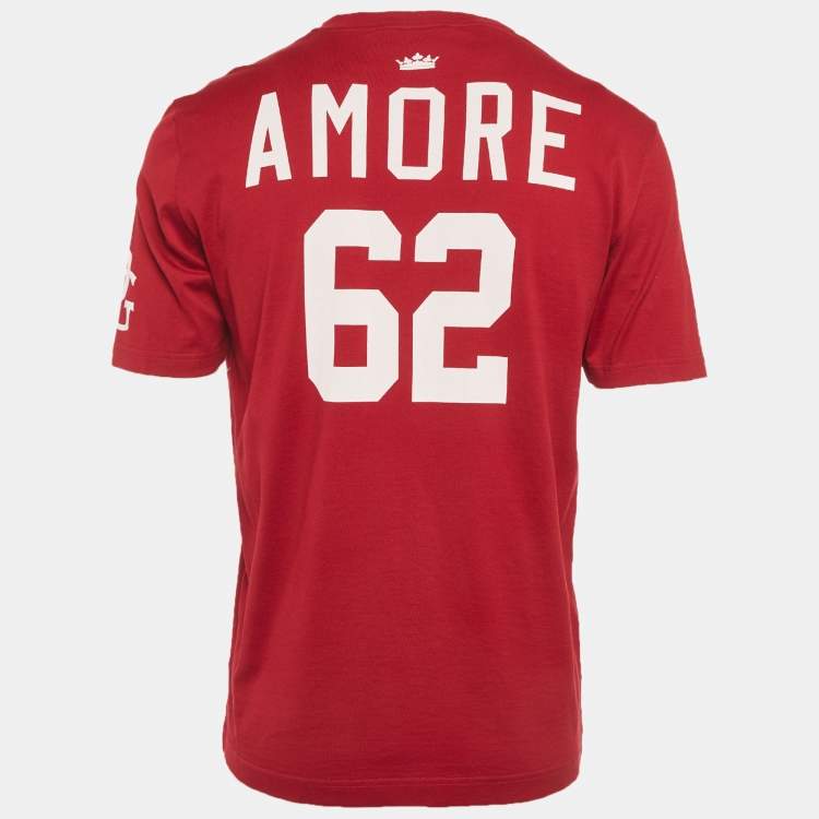 Pre Owned Dolce & Gabbana Red King Print Jersey T-Shirt L