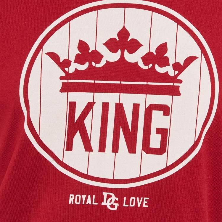 Pre Owned Dolce & Gabbana Red King Print Jersey T-Shirt L