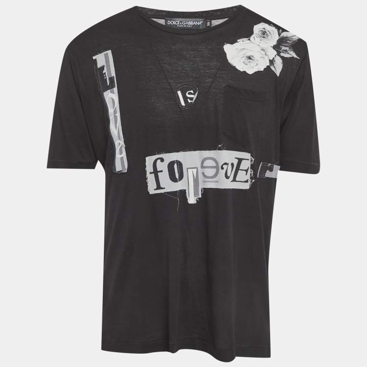 Pre Owned Dolce & Gabbana Black Jersey Patchwork T-Shirt L