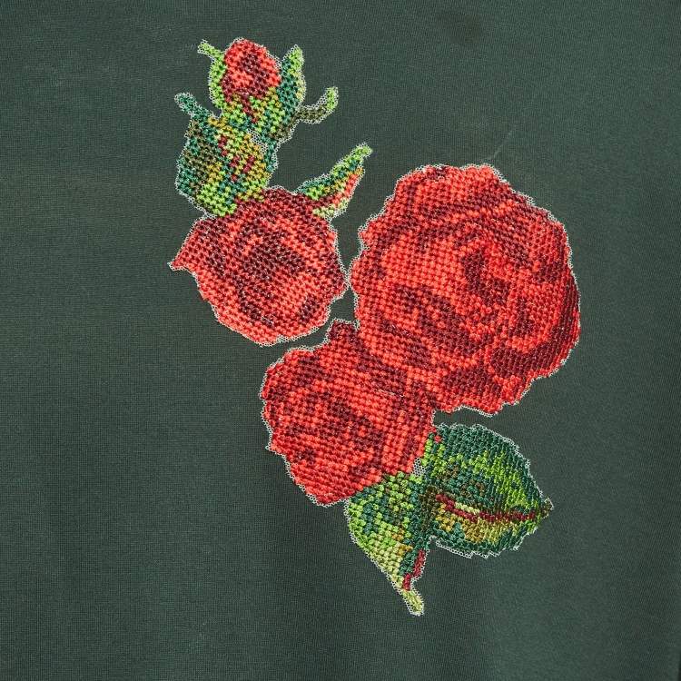 Pre Owned Dolce & Gabbana Green Floral Embroidered Jersey T-Shirt XL