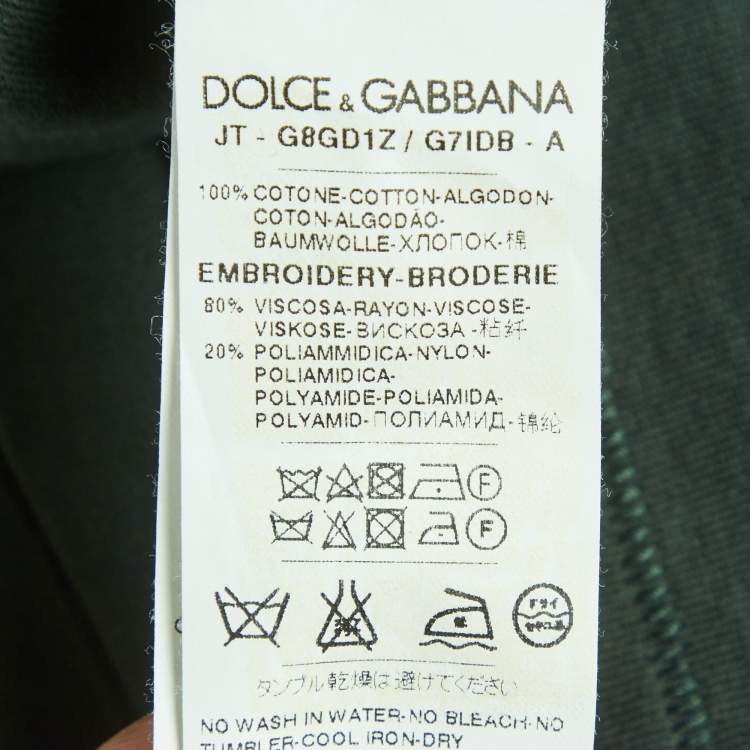 Pre Owned Dolce & Gabbana Green Floral Embroidered Jersey T-Shirt XL