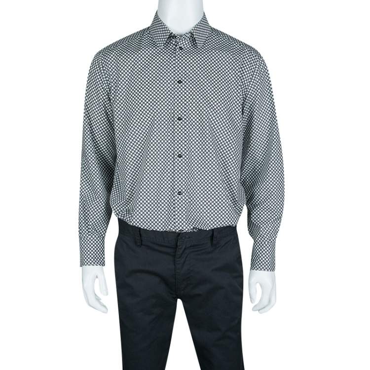 Pre Owned Dolce & Gabbana Gold Monochrome Circle Print Long Sleeve Button Front Shirt XL