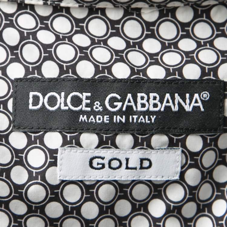Pre Owned Dolce & Gabbana Gold Monochrome Circle Print Long Sleeve Button Front Shirt XL
