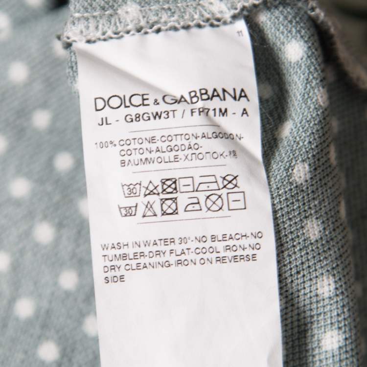 Pre Owned Dolce & Gabbana Green and White Printed Polka Dotted Knit Polo T-Shirt M