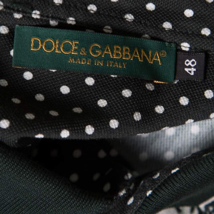 Pre Owned Dolce & Gabbana Green and White Printed Polka Dotted Knit Polo T-Shirt M