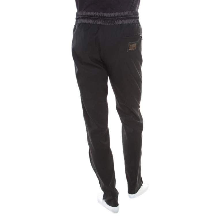 مملوكة مسبقًا Dolce & Gabbana Black Wool Drawstring Detail Track Pants S