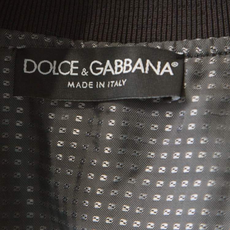Pre Owned Dolce & Gabbana Black Polka Dot Embroidered Zip Front Bomber Jacket L