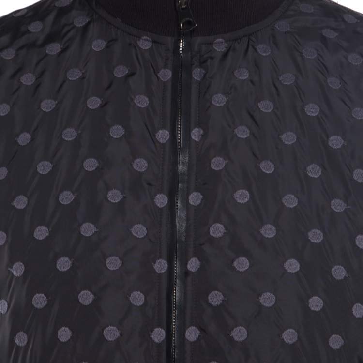 Pre Owned Dolce & Gabbana Black Polka Dot Embroidered Zip Front Bomber Jacket L