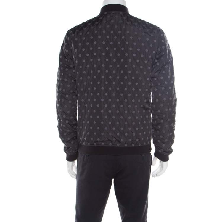 Pre Owned Dolce & Gabbana Black Polka Dot Embroidered Zip Front Bomber Jacket L