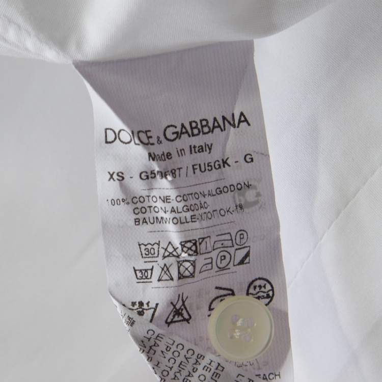 Pre Owned Dolce & Gabbana Gold Optic White Cotton Textured Bib Detail Tuxedo Shirt M