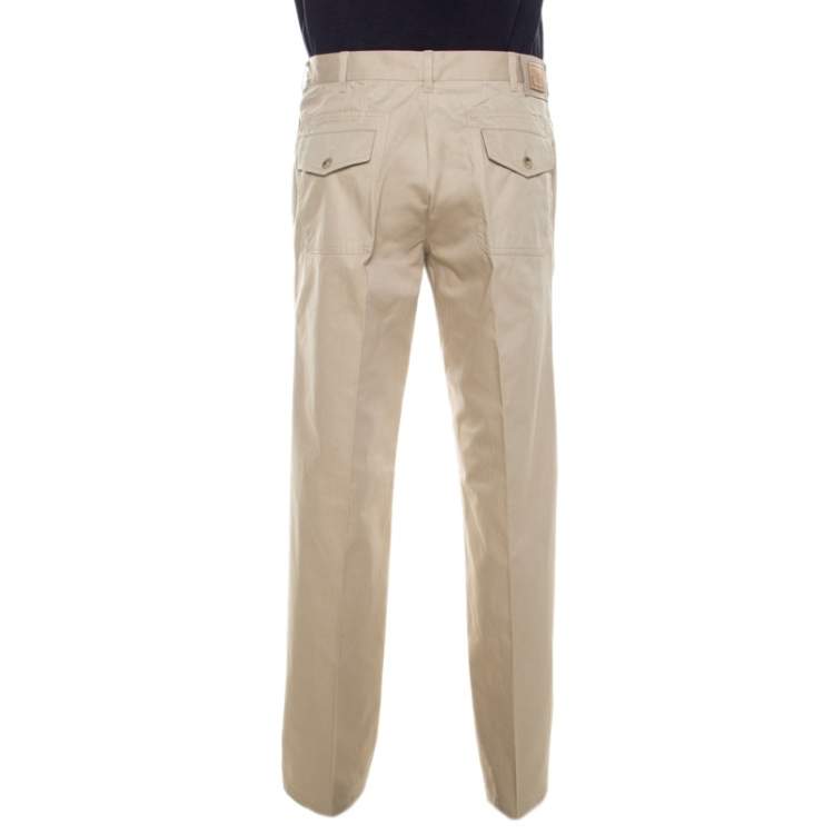 Pre Owned Dolce & Gabbana Beige Cotton Drawstring Waist Straight Fit Trousers L 