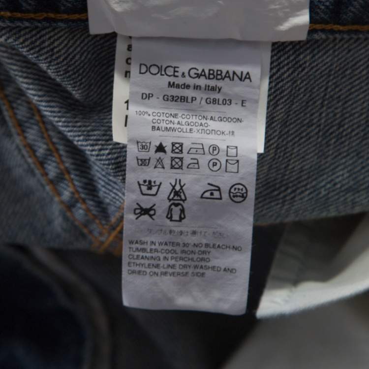 Pre Owned Dolce & Gabbana 14 Gold Indigo Light Wash Denim Distressed Straight Jeans XL 