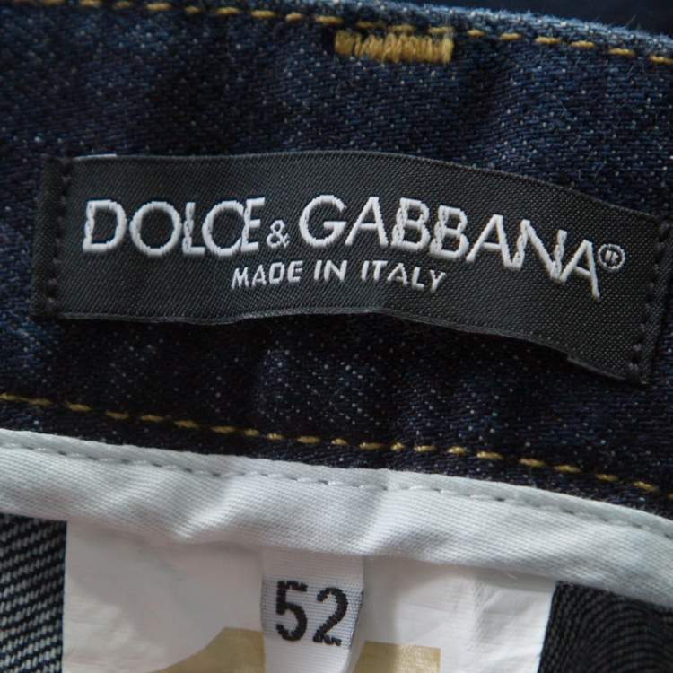 Pre Owned Dolce & Gabbana 14 Gold Indigo Faded Effect Denim Distressed Straight Fit Jeans XL