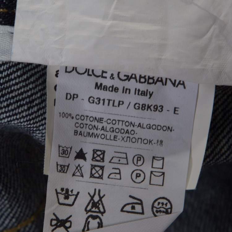 Pre Owned Dolce & Gabbana 14 Gold Indigo Faded Effect Denim Distressed Straight Fit Jeans XL