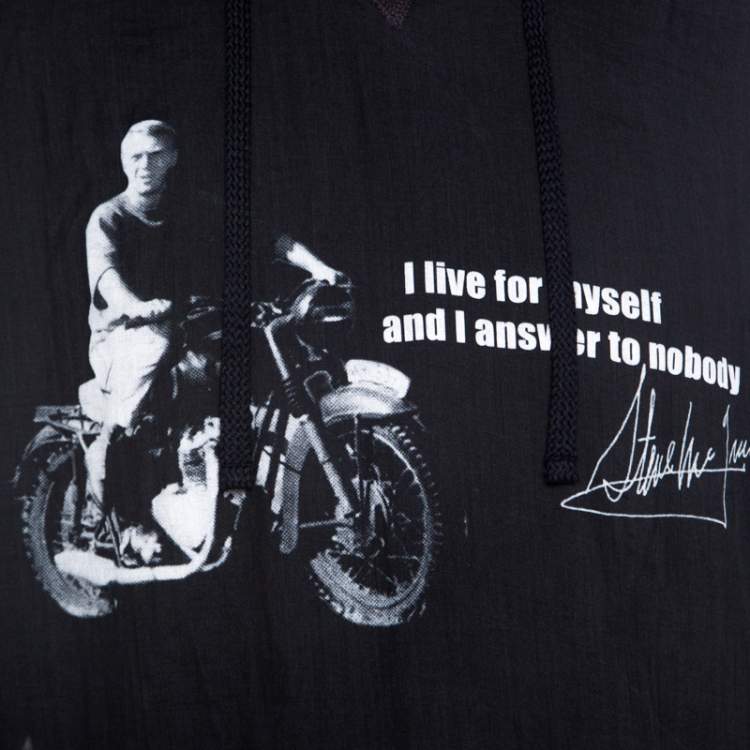 Pre Owned Dolce & Gabbana Dark Grey Steve McQueen Quote Print Ramie Hoodie L