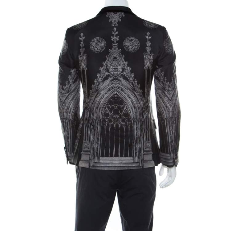 Pre Owned Dolce & Gabbana Black Cathedral Print Cotton Silk Tailored Blazer S