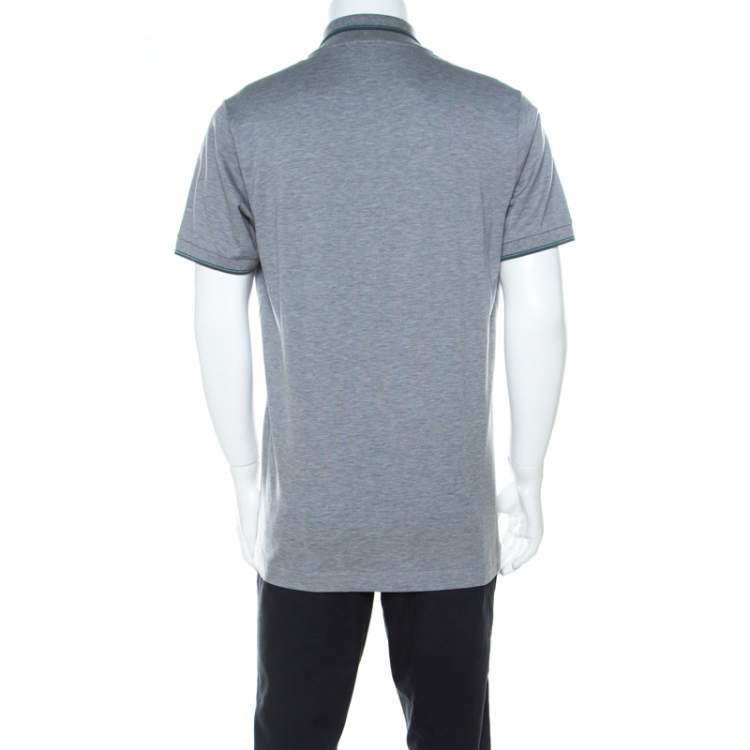 مملوكة مسبقًا Dolce & Gabbana Grey Honeycomb Knit Embroidered Logo Polo T Shirt XXL 