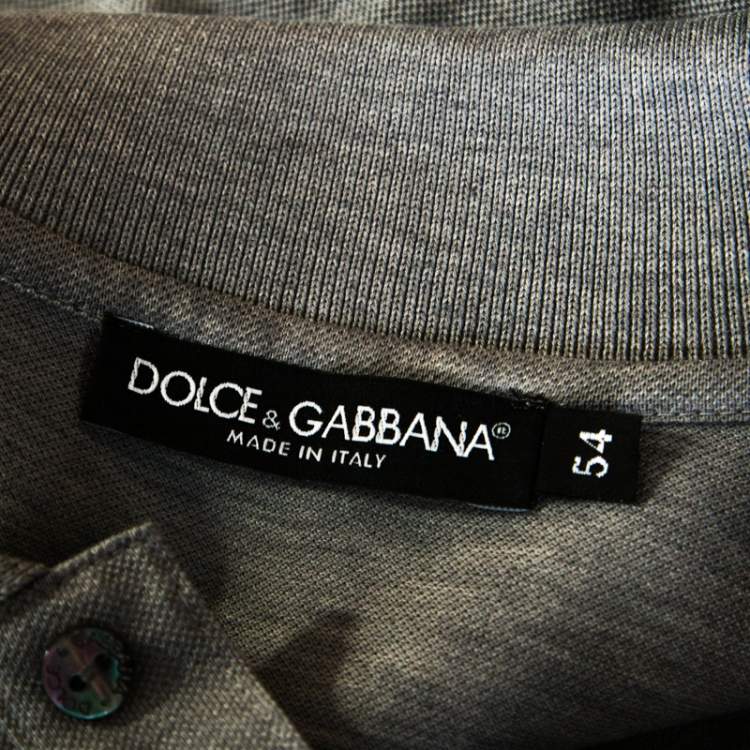 مملوكة مسبقًا Dolce & Gabbana Grey Honeycomb Knit Embroidered Logo Polo T Shirt XXL 