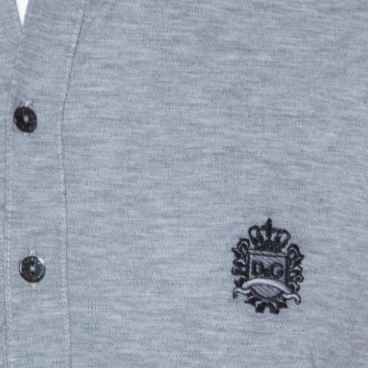 مملوكة مسبقًا Dolce & Gabbana Grey Honeycomb Knit Embroidered Logo Polo T Shirt XXL 