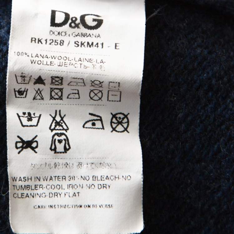 Pre Owned Dolce & Gabbana Blue Wool V-Neck Stripe Detail Cardigan XXL