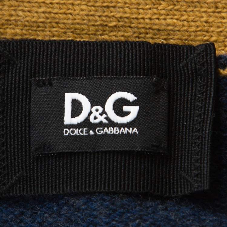 Pre Owned Dolce & Gabbana Blue Wool V-Neck Stripe Detail Cardigan XXL