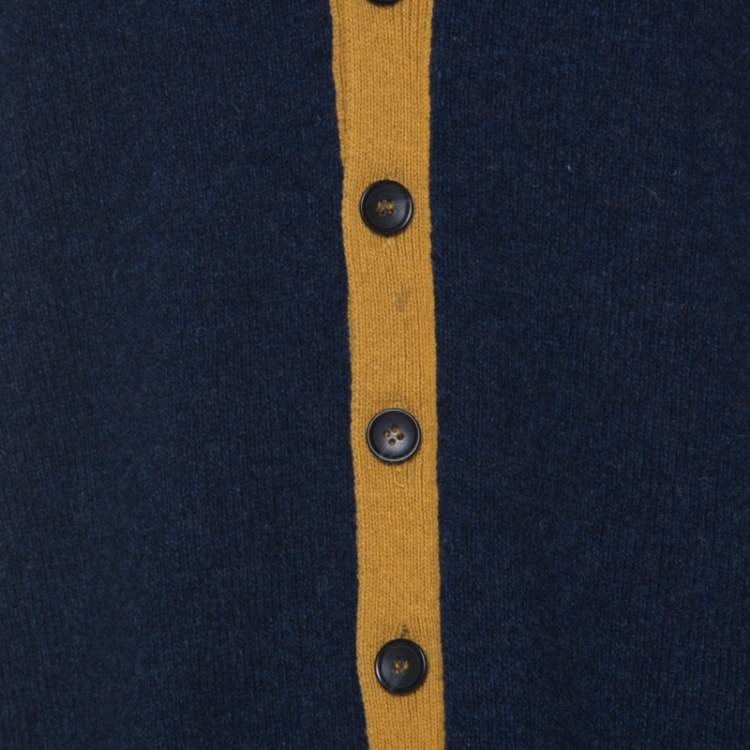 Pre Owned Dolce & Gabbana Blue Wool V-Neck Stripe Detail Cardigan XXL