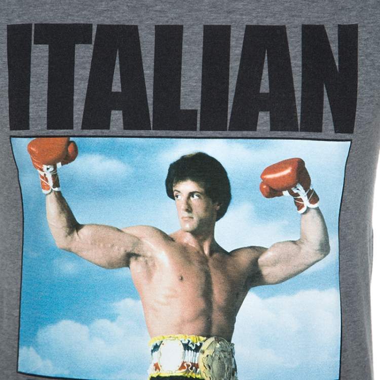 Pre Owned Dolce & Gabbana Grey Rocky Balboa Print Jersey T-Shirt S