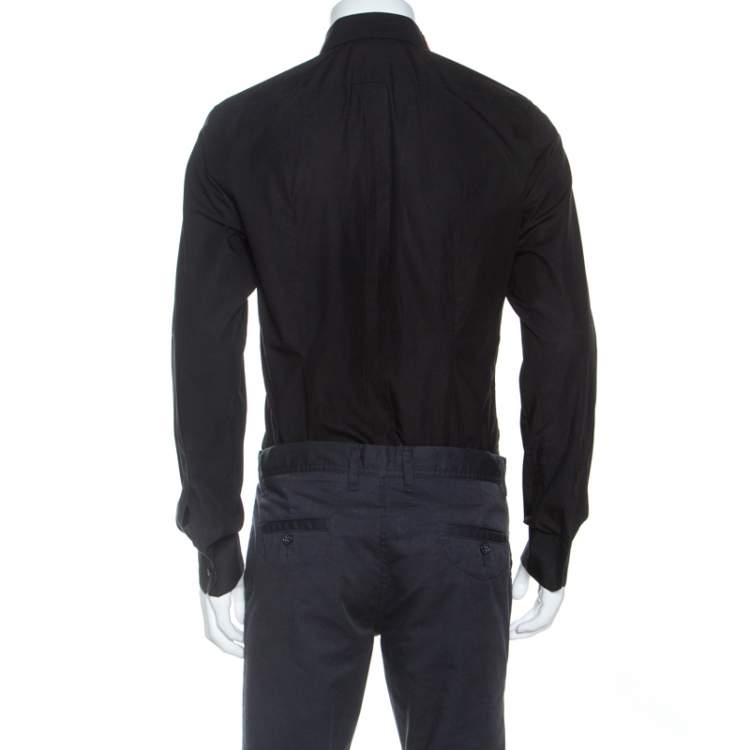 Pre Owned Dolce & Gabbana Black Cotton Embroidered And Embellished Gold Shirt M