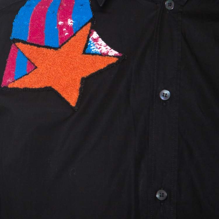 Pre Owned Dolce & Gabbana Black Cotton Embroidered And Embellished Gold Shirt M