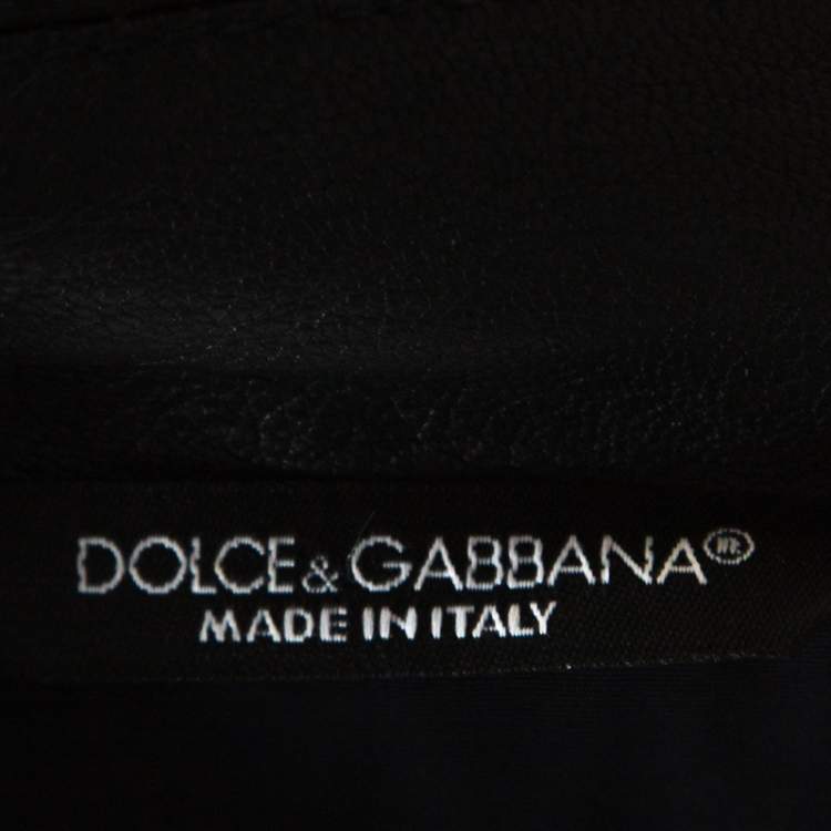 Pre Owned Dolce & Gabbana Navy Blue Leather Trim Bomber Jacket XS