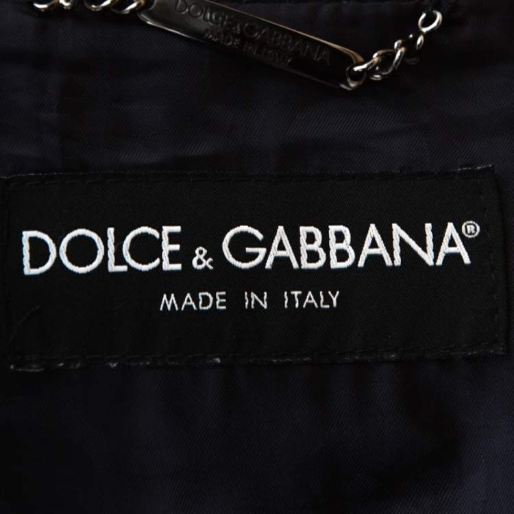 Pre Owned Dolce & Gabbana Charcoal Grey Leather Crest Detail Jacket M