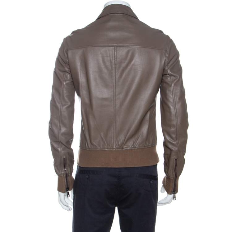 مملوكة مسبقًا Dolce & Gabbana Brown Leather Zip Front Bomber Jacket M