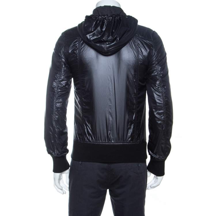 Pre Owned Dolce & Gabbana Black Nylon Zip Front Hooded Jacket XS