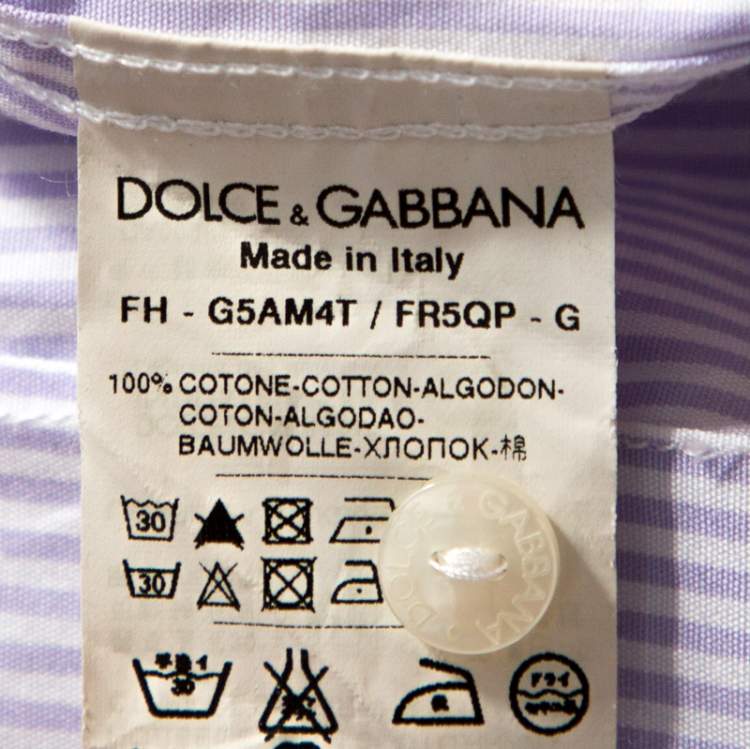 Pre Owned Dolce & Gabbana Gold Lavender Striped Cotton Contrast Collar Shirt XXL