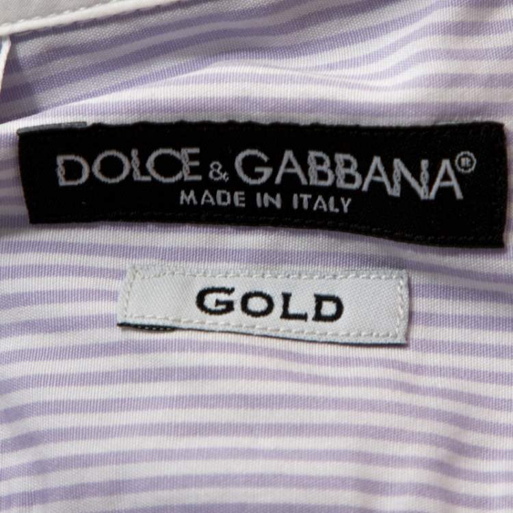 Pre Owned Dolce & Gabbana Gold Lavender Striped Cotton Contrast Collar Shirt XXL