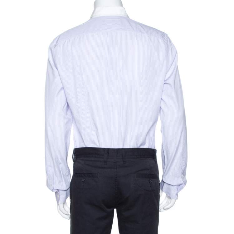 Pre Owned Dolce & Gabbana Gold Lavender Striped Cotton Contrast Collar Shirt XXL