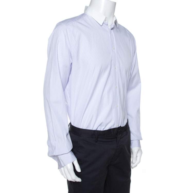 Pre Owned Dolce & Gabbana Gold Lavender Striped Cotton Contrast Collar Shirt XXL