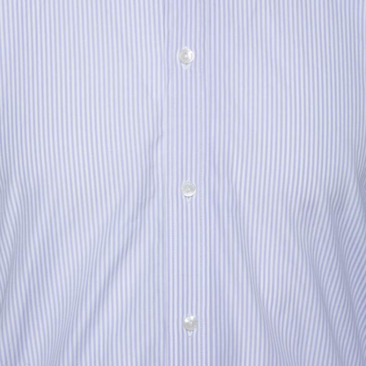Pre Owned Dolce & Gabbana Gold Lavender Striped Cotton Contrast Collar Shirt XXL