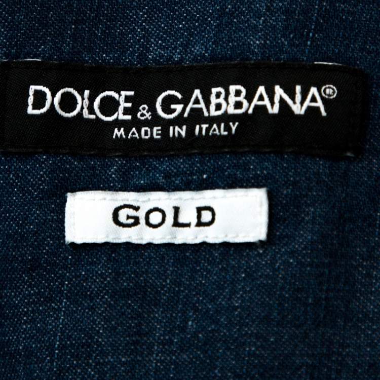Pre Owned Dolce & Gabbana Gold Indigo Denim Customised Patch Shirt M