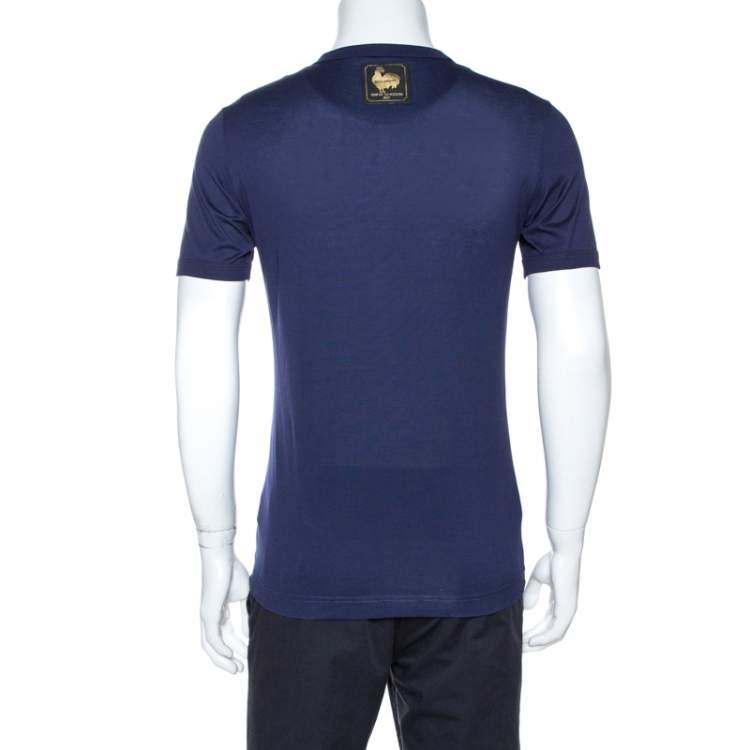 Pre Owned Dolce & Gabbana Navy Blue Samba Rooster Print Cotton T-Shirt M
