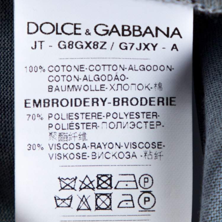 Pre Owned Dolce & Gabbana Navy Blue Samba Rooster Print Cotton T-Shirt M