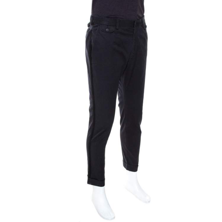 Pre Owned Dolce & Gabbana Black Cotton Embroidered Trim Trousers M