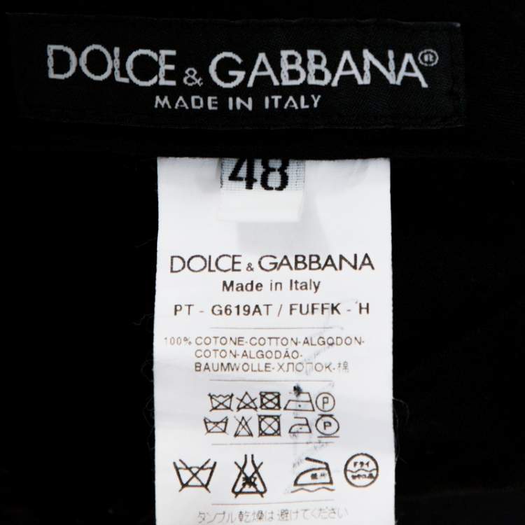Pre Owned Dolce & Gabbana Black Cotton Embroidered Trim Trousers M
