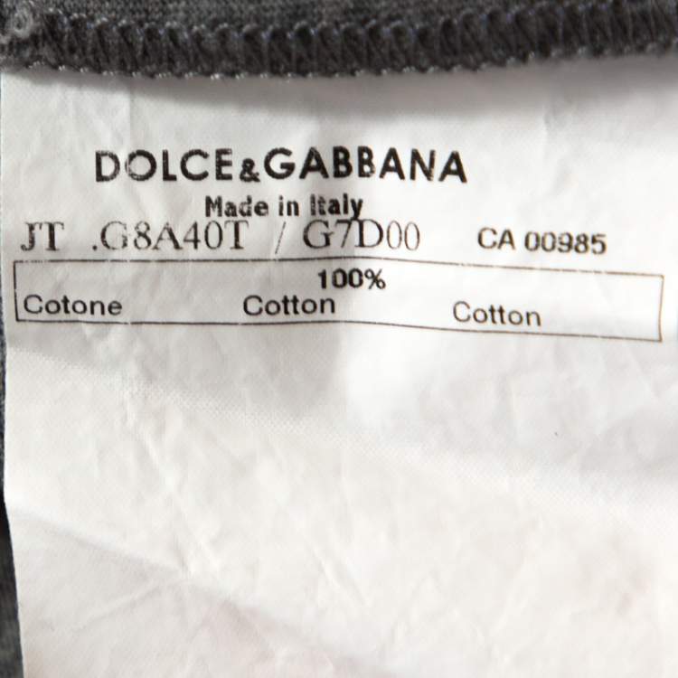 Pre Owned Dolce & Gabbana Grey Graphic Print Cotton Stripe Detail T-Shirt S