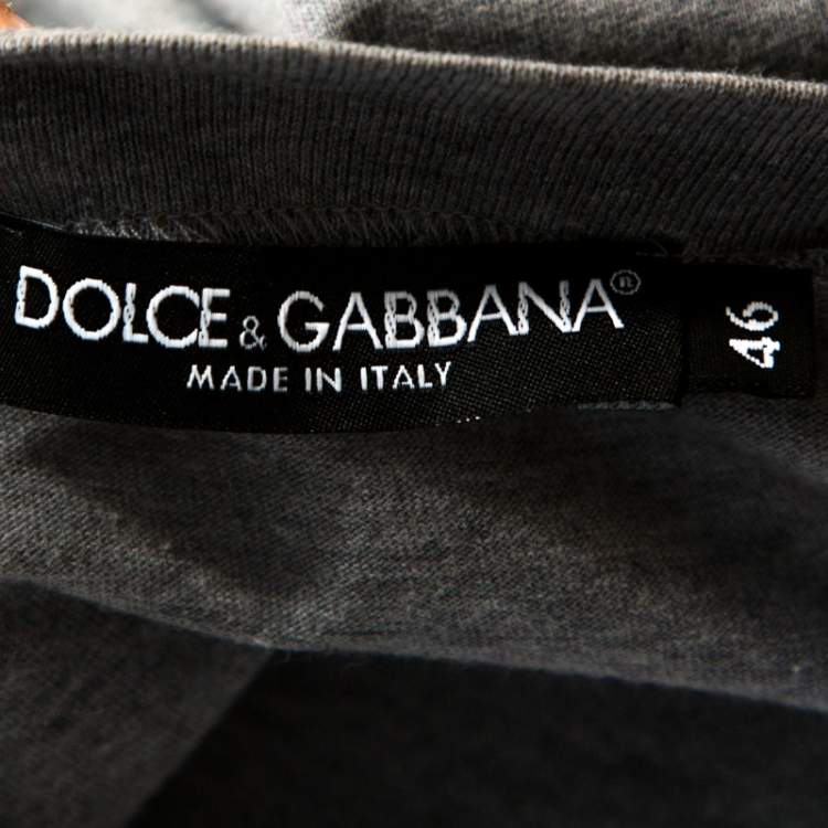 Pre Owned Dolce & Gabbana Grey Graphic Print Cotton Stripe Detail T-Shirt S