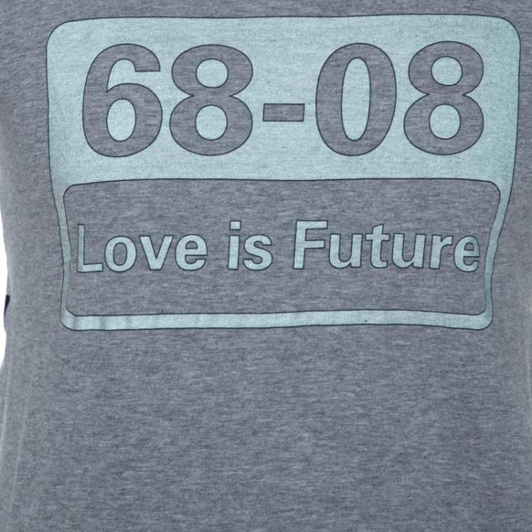 Pre Owned Dolce & Gabbana Grey Graphic Print Cotton Stripe Detail T-Shirt S