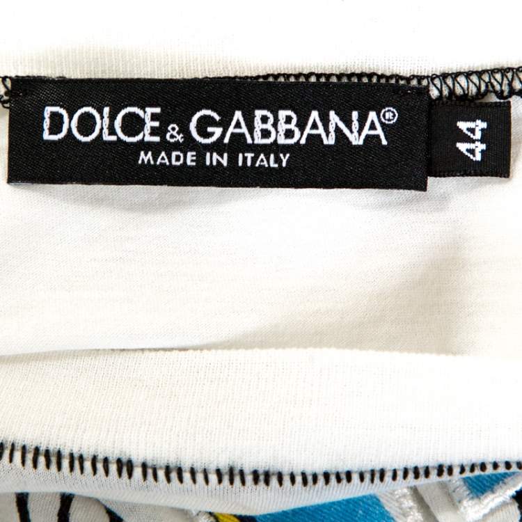 Pre Owned Dolce & Gabbana White Designers & Pets Print Cotton Silk T-Shirt XS