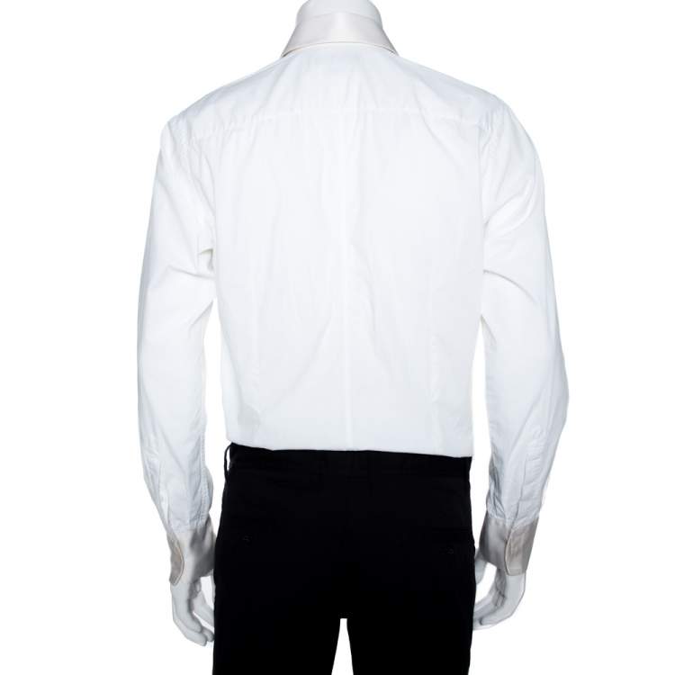 Pre Owned Dolce & Gabbana Martini Off White Cotton Silk Button Front Shirt S